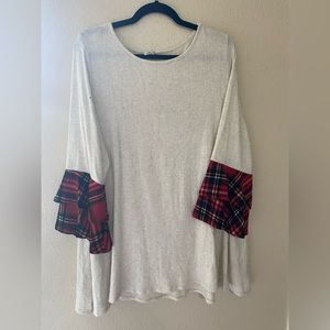 Plaid ruffle sleeves tunic